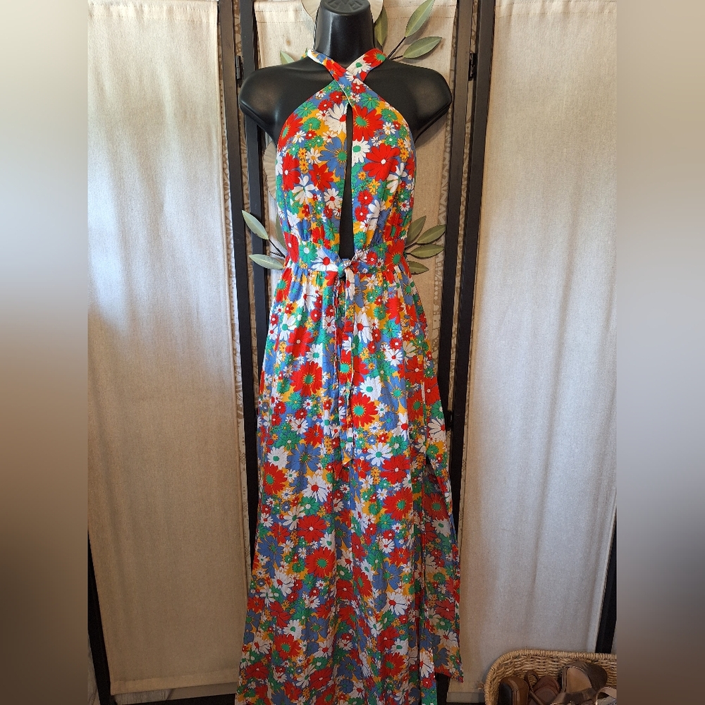 Aakaa Floral Halter Maxi Dress - Multicolor